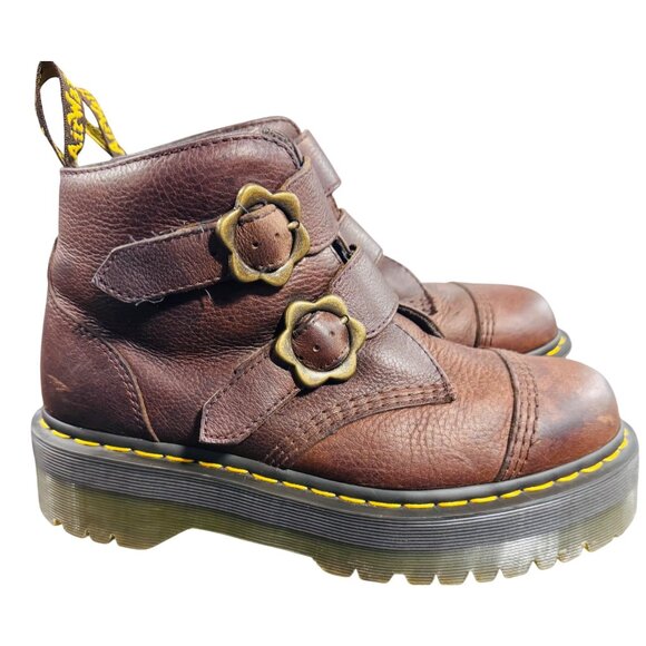 Dr. Martens Shoes - Dr. Martens Women's Size 9 Devon Flower Brown Leather Platform Boots